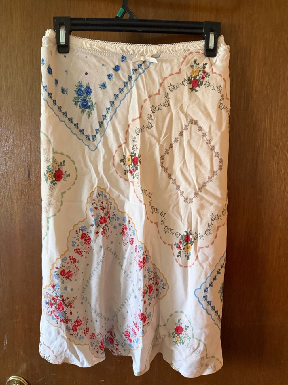 Floral Print Cream Midi Skirt
